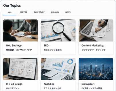 関連コンテンツをカテゴリ別に一覧表示したイメージ