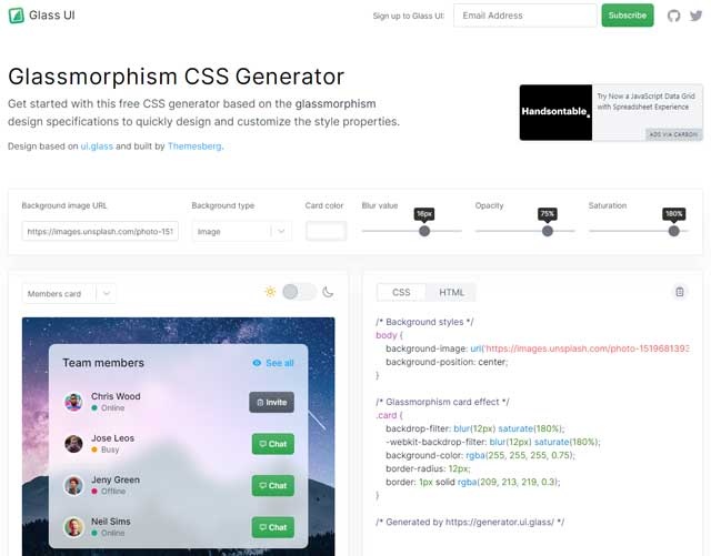 Glassmorphism CSS Generator